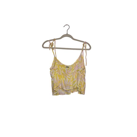 Billabong Yellow White Pink Tropical Leaf Tie Strap Cami Top Size Medium - Picture 5 of 5